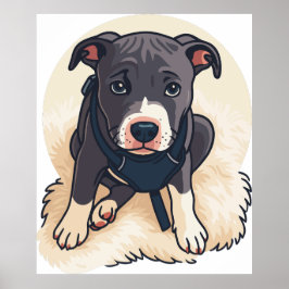 Sött Pitbull-valp Hund Serieteckning Design Poster
