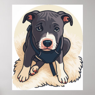 Sött Pitbull-valp Hund Serieteckning Design Poster