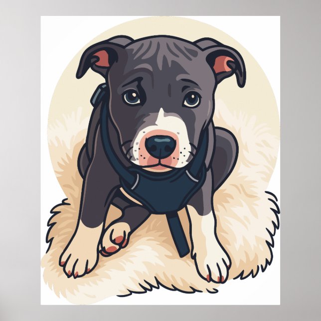 Sött Pitbull-valp Hund Serieteckning Design Poster (Framsidan)