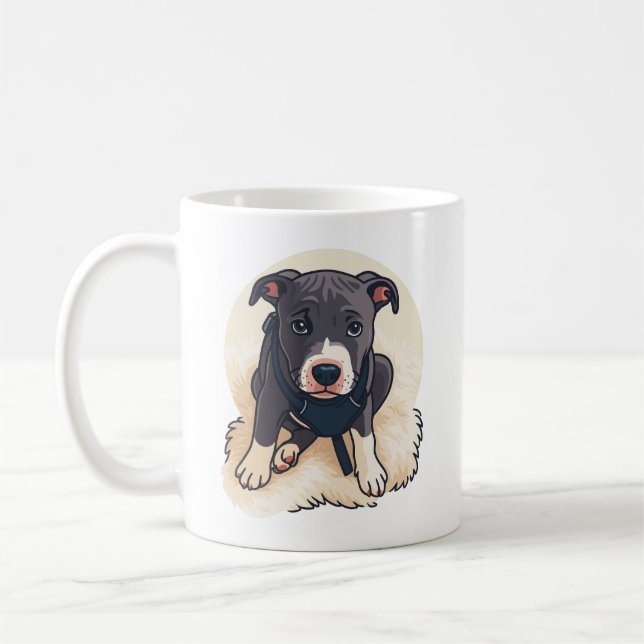 Sött Pitbull-valp Hund Serieteckning Kaffemugg (Vänster)