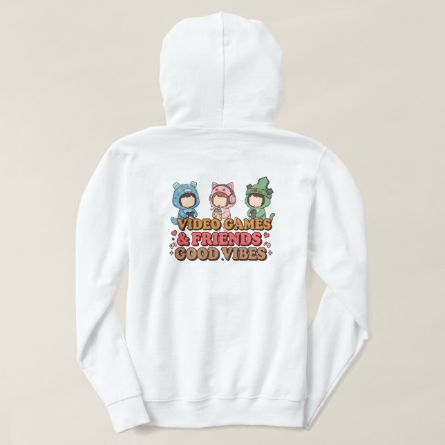 Sött Pixel-spelare Vänner Konstverk Hoodie (Design baksida)