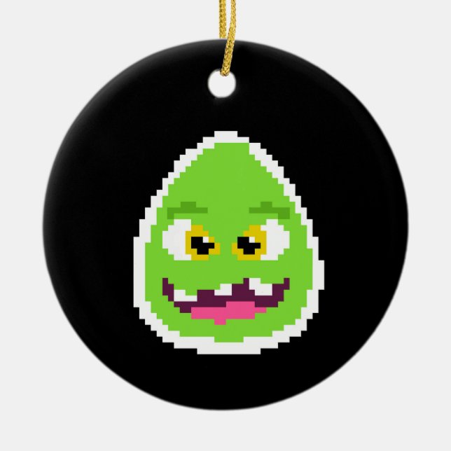 Sött pixlat äggmonster julgransprydnad keramik (Framsidan)
