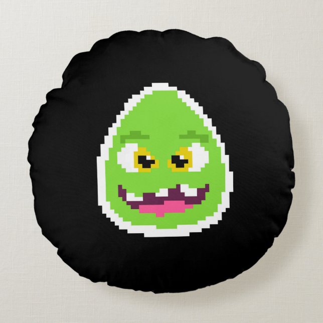 Sött pixlat äggmonster rund kudde (Framsidan)