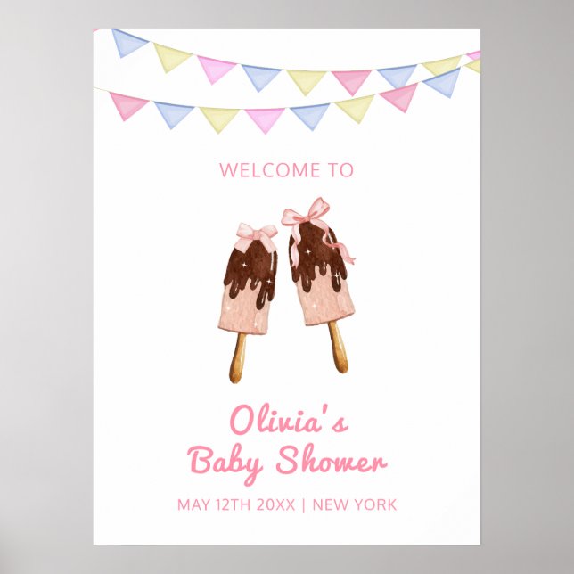 Sött Popcicle-båge Glass Bebis Shower Välkommen  Poster (Framsidan)