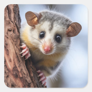 Sött Possum Djur Natur Vilda Djur Fyrkantigt Klistermärke