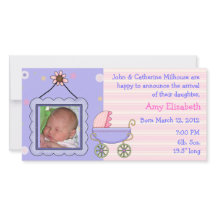 Sött Pram Girl Birth Announcement Photo Card