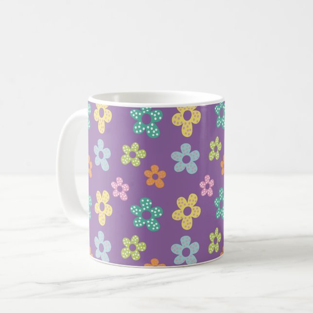 Sött prickigt blommönster lila kaffemugg (Framsida vänster)