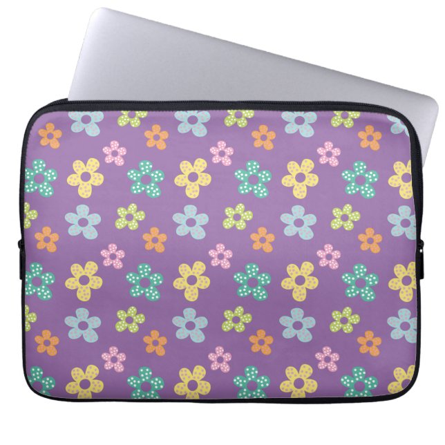Sött prickigt blommönster lila laptop fodral (Framsidan)