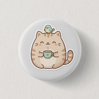 Sött Puffigt Kattkaffe Knapp