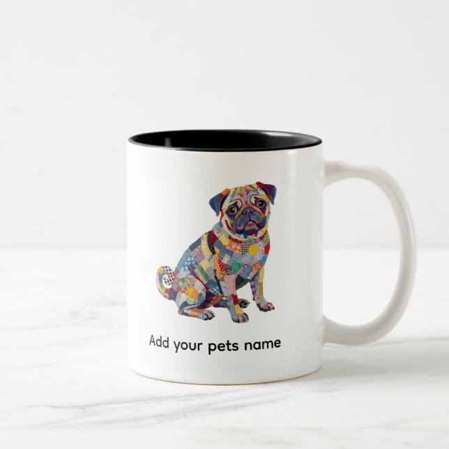 Sött Pug Hund Design  Två-Tonad Mugg (Höger)