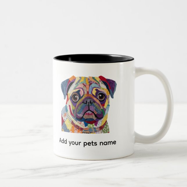 Sött Pug Hund Design  Två-Tonad Mugg (Höger)
