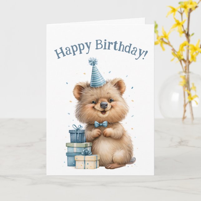 Sött Quokka Glad Födelsedag Present Grattis Kort (Gul blomma)