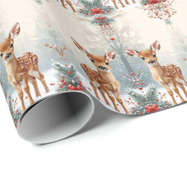 Sött rådjur i en snöig skog presentpapper (Rullad Hörn)