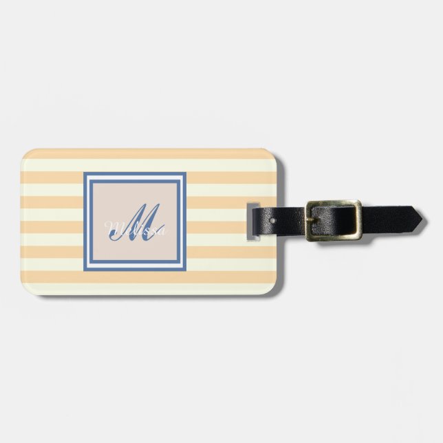 Sött randigt monogram-personanpassat bagagebricka (Horisontell Framsida)