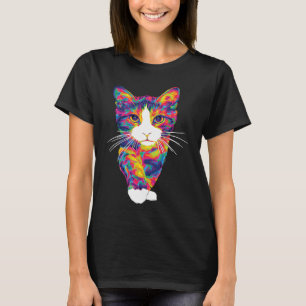 Sött Regnbåge Kattunge Katt Abstrakt T Shirt