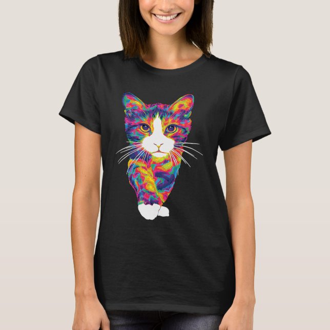 Sött Regnbåge Kattunge Katt Abstrakt T Shirt (Framsida)