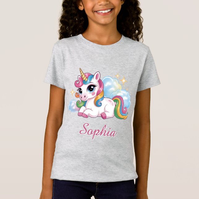 Sött regnbågsenhörning t shirt (Framsida)