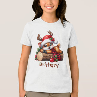 Sött ren som vilar på stock Vinter skog T Shirt