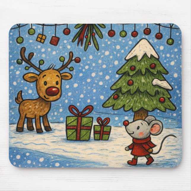 Sött renar och mus julmusmatta musmatta (Framsidan)