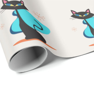 Sött Retro Atomiskt 50-tal Svart Kattmönster Presentpapper