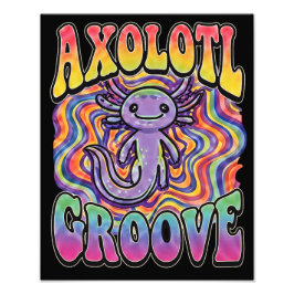 Sött Retro Axolotl Groove livet är bra regnbåge Fototryck
