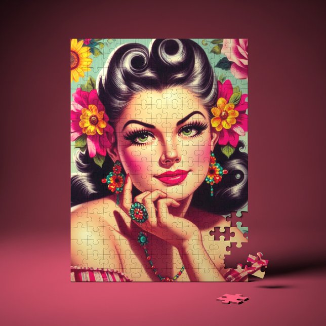 Sött retro blommigt pinup-porträtt pussel (Skapare uppladdad)