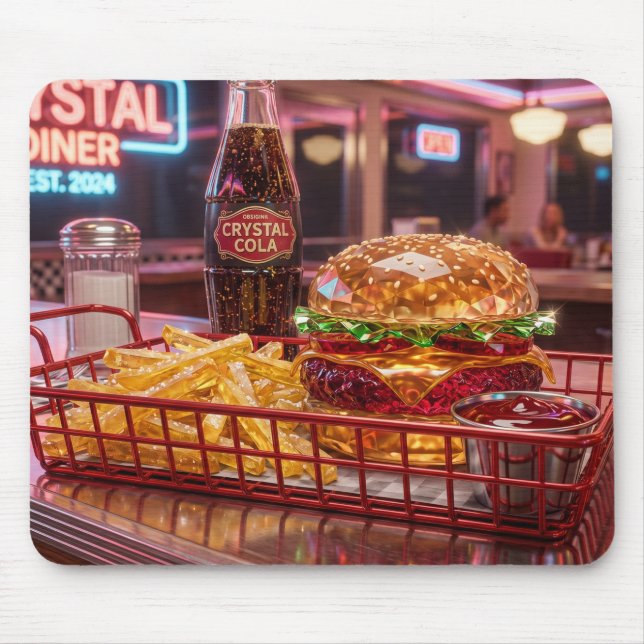 Sött Retro Diner | Kristallin Burger och Pommes Musmatta (Framsidan)