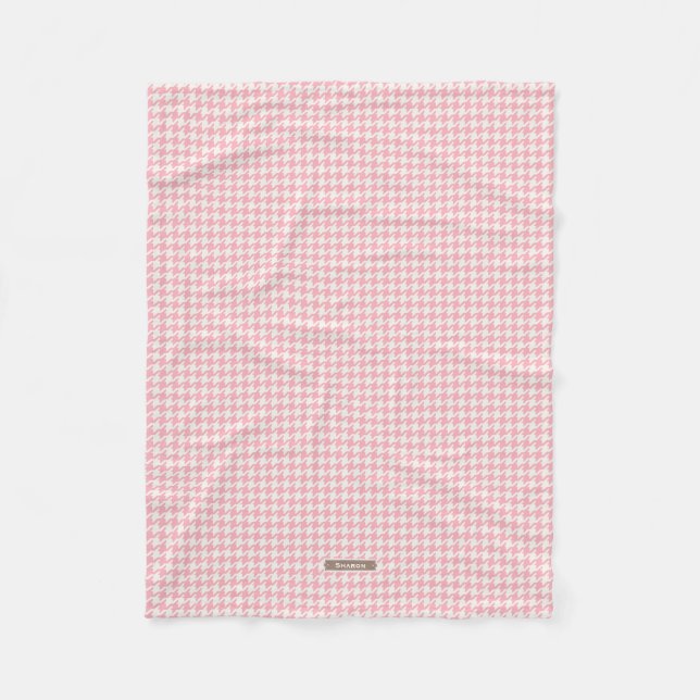 Sött retro flickigt pastell rosa hundtandsmönster fleecefilt (Framsidan)