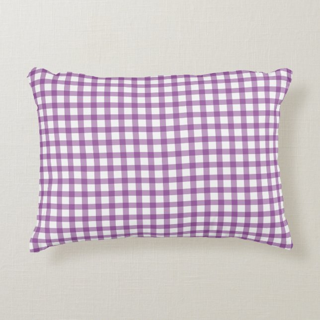 Sött Retro Gingham Rutig Lila Mönster Prydnadskudde (Framsidan)