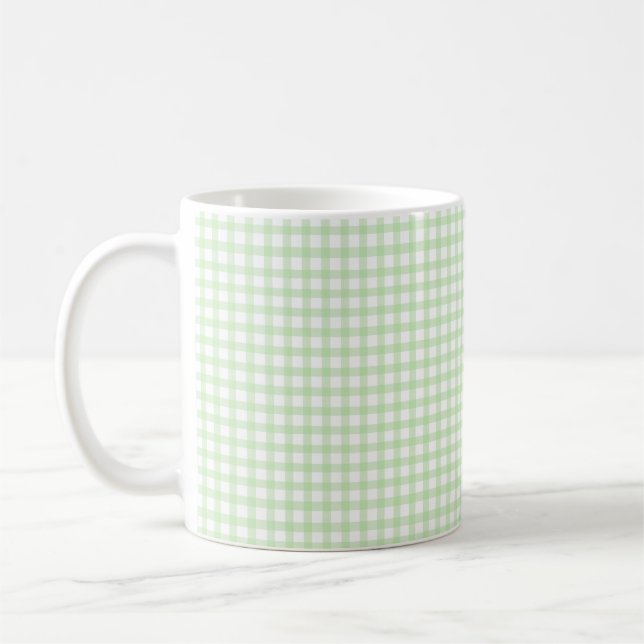 Sött retro grönt gingham-rutmönster kaffemugg (Vänster)