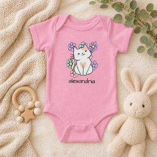 Sött Retro Katt och Blommor T Shirt