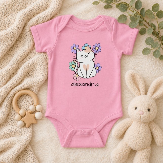 Sött Retro Katt och Blommor T Shirt (Skapare uppladdad)