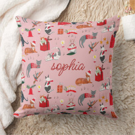 Sött retro katt rosa julmönster Baby Blanke Kudde