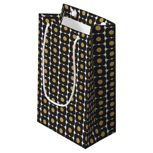 Sött Retro Pop Blommönster | Svart och Guld (Framsidan Vinklad)