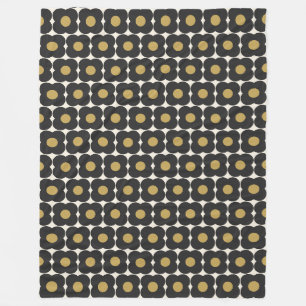 Sött Retro Pop Blommönster Svart och Guld Fleecefilt