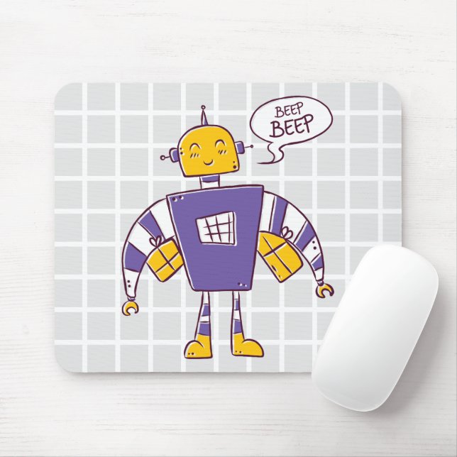 Sött Retro Robot "Beep Beep" Grid Musmatta (Med mus)