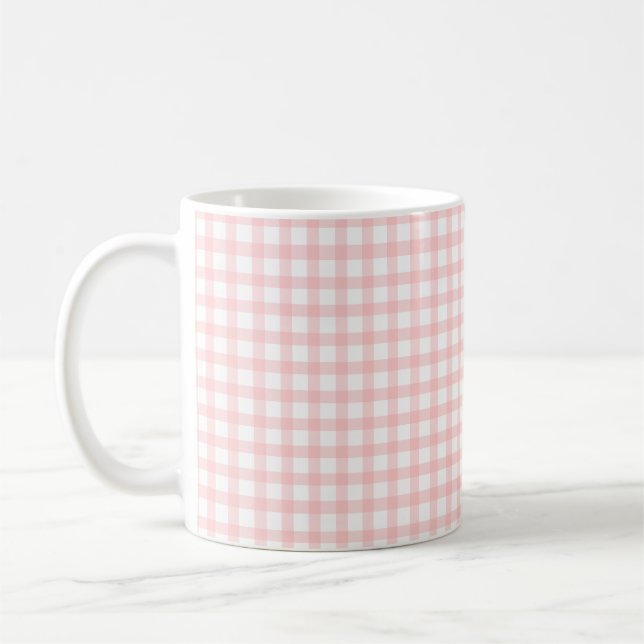 Sött retro rosa gingham-rutigt mönster kaffemugg (Vänster)