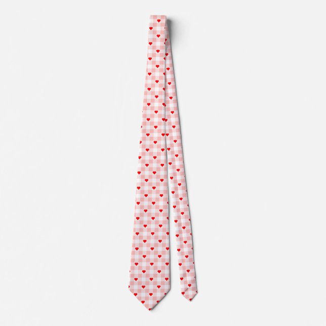 Sött retro rosa hjärta gingham rutigt mönster slips (Framsida)