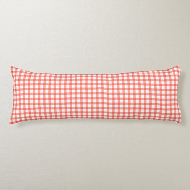 Sött retro rött gingham-rutigt mönster kroppskudde (Framsidan)