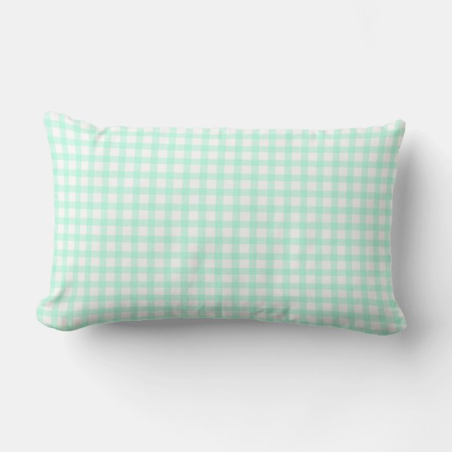Sött retro sjögrönt gingham-rutigt mönster lumbarkudde (Framsida)