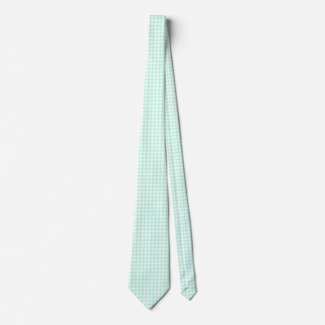 Sött retro sjögrönt gingham-rutigt mönster slips (Framsida)