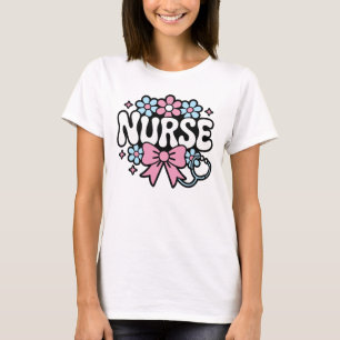 Sött retro-sjuksköterskedesign med blommor och ros t shirt