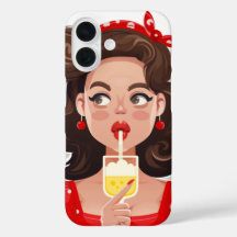 Sött Retro Tjej Cocktail Telefonfodral