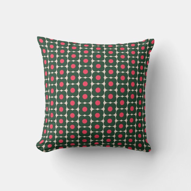 Sött retroblommönster jul rosa grön kudde (Framsida)