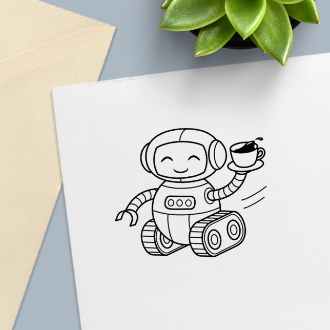 Sött robot som levererar kaffe självfärgande stämpel (Skapare uppladdad)