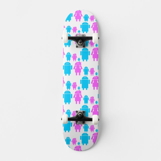 Sött robotfamiljsmönster mini skateboard bräda 18,5 cm (Framsida)