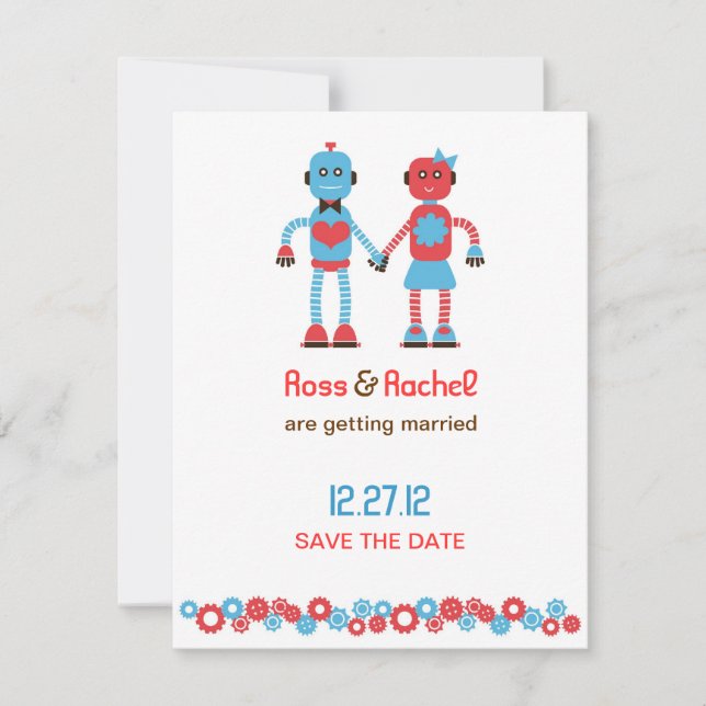 Sött robottema bröllop Save the Date Spara Datumet (Framsida)