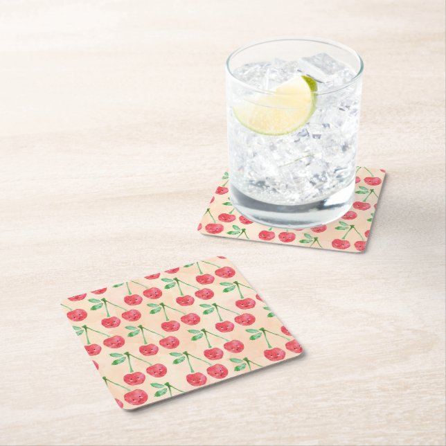 Sött rödkörsbärsdelikat Mönster Papper Underlägg Kvadrat (Insitu)