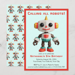 Sött Roligt Robot Barnkalas Inbjudningar