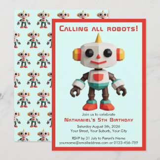 Sött Roligt Robot Barnkalas Inbjudningar